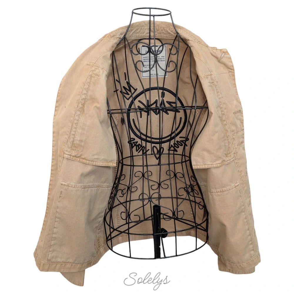 Zadig & Voltaire Kid Good Vibes Stretch Khaki Tan Cotton Utility Jacket Small - Picture 6 of 11